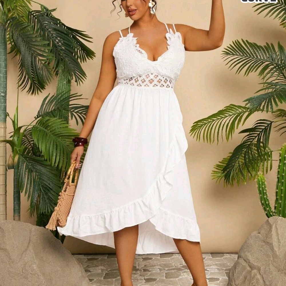 SHEIN White Lace High Low Dress